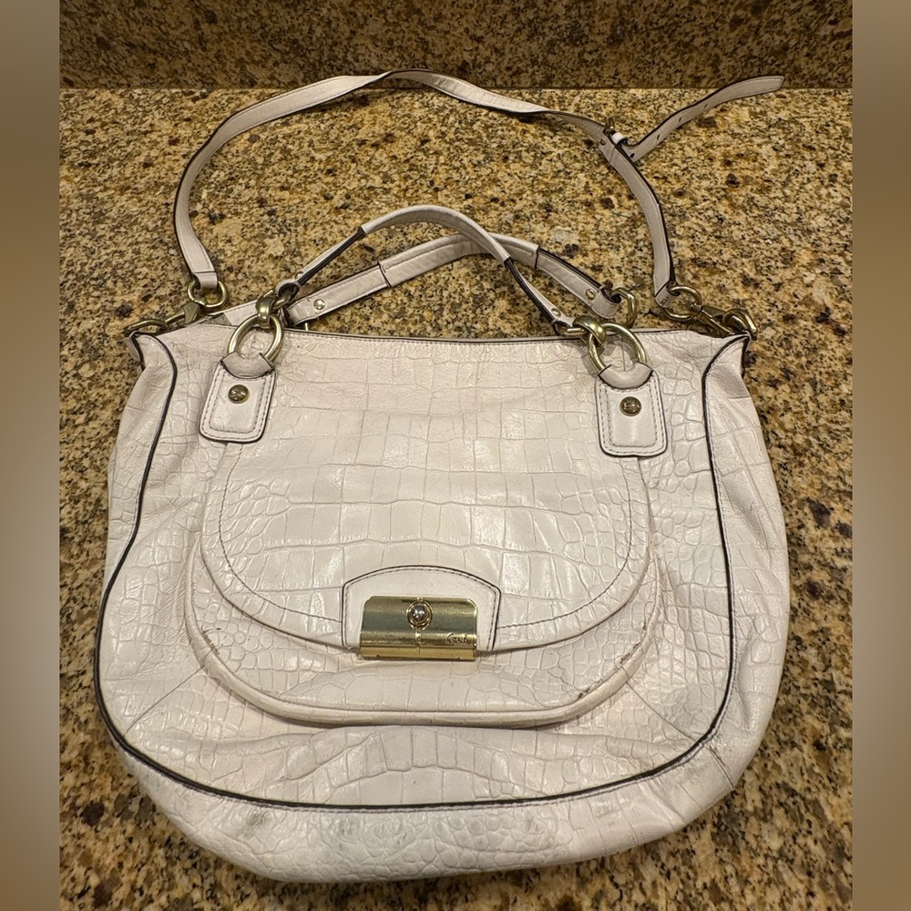 Coach Kristin Croc Embossed Leather Satchel in White Vintage Gold Hardware TLC
